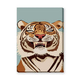Roaring Tiger Modern Wall Art – Bold Animal Illustration on Pale Blue