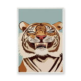 Roaring Tiger Modern Wall Art – Bold Animal Illustration on Pale Blue