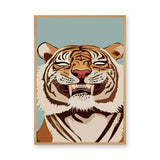 Roaring Tiger Modern Wall Art – Bold Animal Illustration on Pale Blue