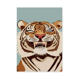 Roaring Tiger Modern Wall Art – Bold Animal Illustration on Pale Blue