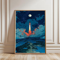 Rocket Launch Aesthetic Wall Print Poster – Sleek Space Exploration Print