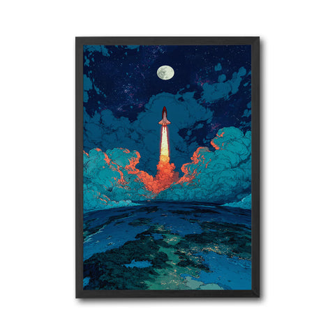 Rocket Launch Aesthetic Wall Print Poster – Sleek Space Exploration Print