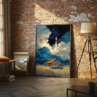 Rocket Launch Over Farmhouse Aesthetic Wall Print Décor Poster Print