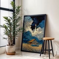Rocket Launch Over Farmhouse Aesthetic Wall Print Décor Poster Print