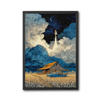 Rocket Launch Over Farmhouse Aesthetic Wall Print Décor Poster Print