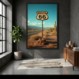 Route 66 Desert Vintage Wall Art – Weathered Highway Sign Print