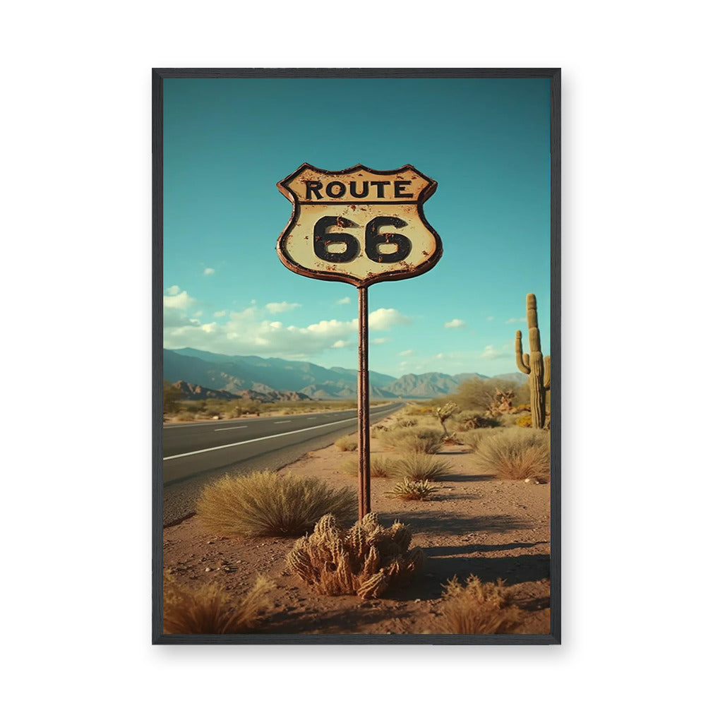 Route 66 Desert Vintage Wall Art – Weathered Highway Sign Print