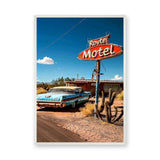 Route Motel Vintage Wall Art – Classic Car Desert Travel Print
