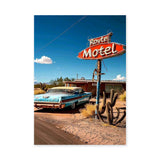 Route Motel Vintage Wall Art – Classic Car Desert Travel Print