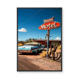 Route Motel Vintage Wall Art – Classic Car Desert Travel Print