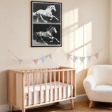 Running Horses Pop Art Wall Art – Black and White Halftone Duo