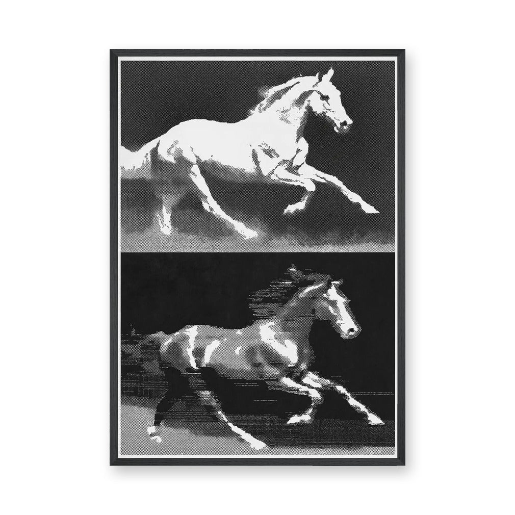 Running Horses Pop Art Wall Art – Black and White Halftone Duo