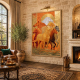 Running Horses Traditional Wall Art – Golden Sun Equestrian Scene