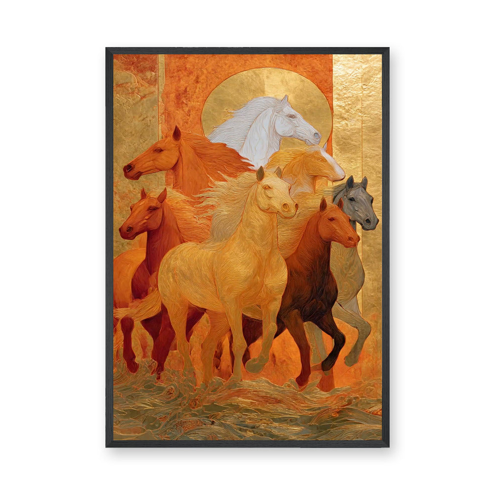 Running Horses Traditional Wall Art – Golden Sun Equestrian Scene