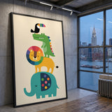 Safari Animals Kids Wall Art – Colorful Stacked Nursery Friends