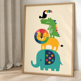 Safari Animals Kids Wall Art – Colorful Stacked Nursery Friends