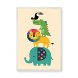 Safari Animals Kids Wall Art – Colorful Stacked Nursery Friends