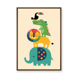 Safari Animals Kids Wall Art – Colorful Stacked Nursery Friends