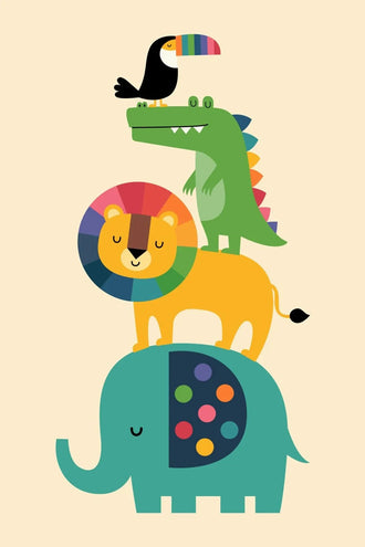Safari Animals Kids Wall Art – Colorful Stacked Nursery Friends