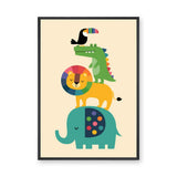 Safari Animals Kids Wall Art – Colorful Stacked Nursery Friends