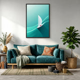 Sailboat Coastal Minimalist Wall Art – Teal Aqua Ocean Waves