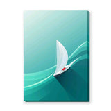 Sailboat Coastal Minimalist Wall Art – Teal Aqua Ocean Waves