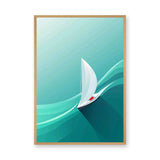 Sailboat Coastal Minimalist Wall Art – Teal Aqua Ocean Waves