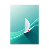 Sailboat Coastal Minimalist Wall Art – Teal Aqua Ocean Waves