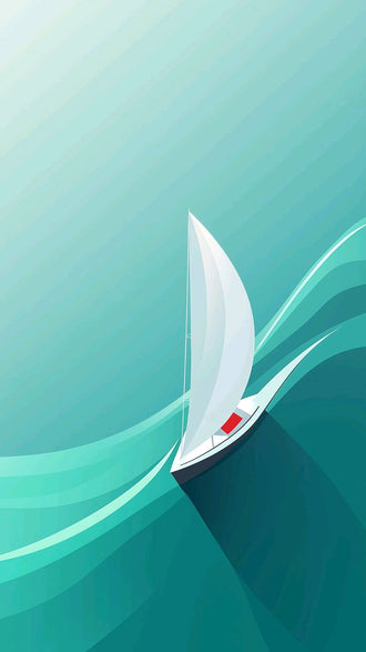 Sailboat Coastal Minimalist Wall Art – Teal Aqua Ocean Waves