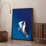 Sailboat Minimalist Coastal Wall Art – White Sails on Deep Blue Water
