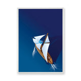 Sailboat Minimalist Coastal Wall Art – White Sails on Deep Blue Water