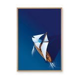 Sailboat Minimalist Coastal Wall Art – White Sails on Deep Blue Water