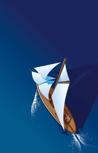 Sailboat Minimalist Coastal Wall Art – White Sails on Deep Blue Water