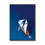 Sailboat Minimalist Coastal Wall Art – White Sails on Deep Blue Water