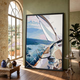 Sailboat Ocean Deck Coastal Wall Art – White Sails Over Blue Waves