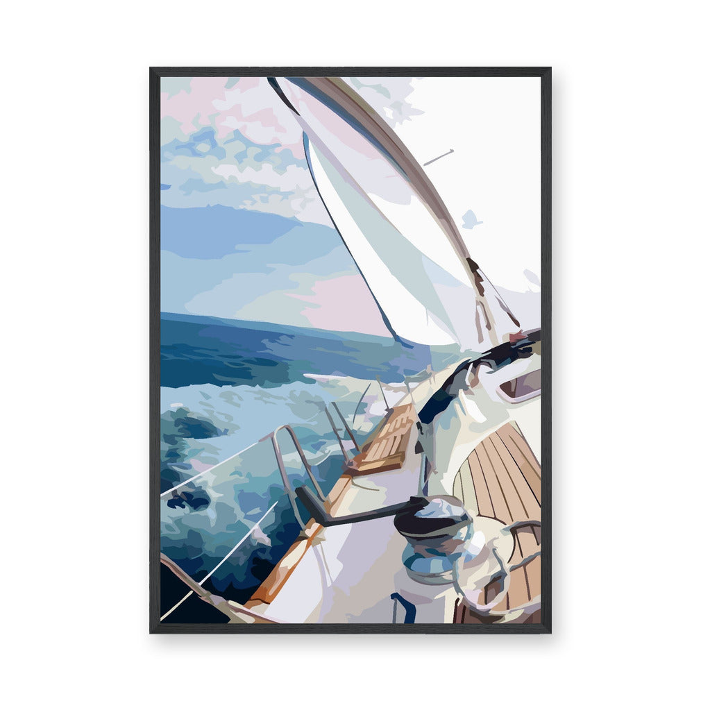 Sailboat Ocean Deck Coastal Wall Art – White Sails Over Blue Waves