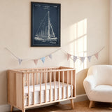 Sailboat Patent Blueprint Vintage Wall Art – Navy Fig. 1 Coastal Line Art