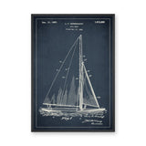 Sailboat Patent Blueprint Vintage Wall Art – Navy Fig. 1 Coastal Line Art