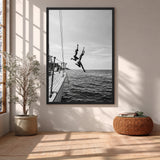 Sailboat Photography Coastal Wall Art – Black and White Ocean Jump