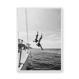 Sailboat Photography Coastal Wall Art – Black and White Ocean Jump