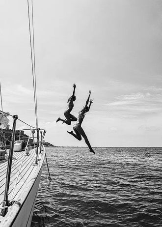 Sailboat Photography Coastal Wall Art – Black and White Ocean Jump