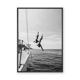 Sailboat Photography Coastal Wall Art – Black and White Ocean Jump