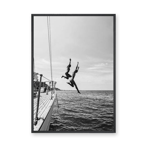 Sailboat Photography Coastal Wall Art – Black and White Ocean Jump