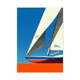 Sailboat Retro Coastal Wall Art – White Sails on Bright Blue Sky