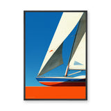 Sailboat Retro Coastal Wall Art – White Sails on Bright Blue Sky