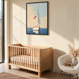 Sailboat Vintage Coastal Wall Art – American Flag Seascape Print