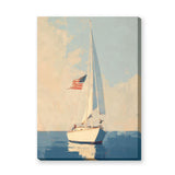 Sailboat Vintage Coastal Wall Art – American Flag Seascape Print