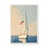 Sailboat Vintage Coastal Wall Art – American Flag Seascape Print