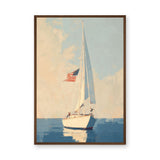 Sailboat Vintage Coastal Wall Art – American Flag Seascape Print