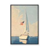 Sailboat Vintage Coastal Wall Art – American Flag Seascape Print